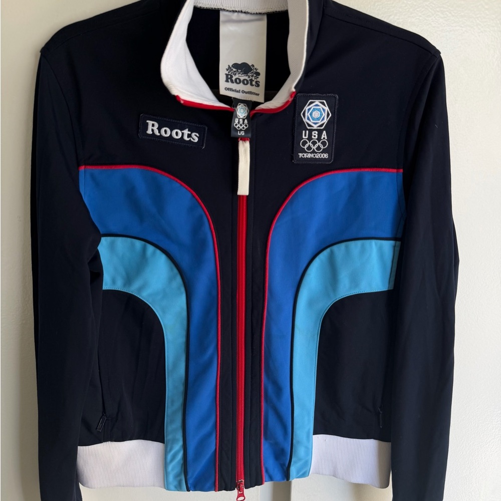 Roots Navy Jacket with Royal Blue, Light Blue & Red Trim